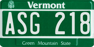 VT license plate ASG218