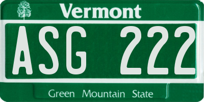 VT license plate ASG222
