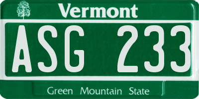 VT license plate ASG233