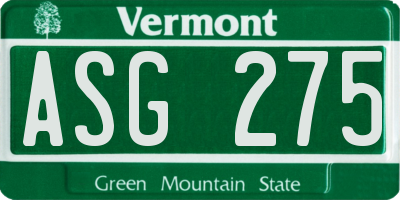 VT license plate ASG275