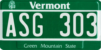 VT license plate ASG303