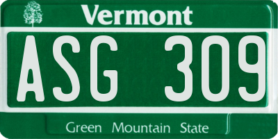 VT license plate ASG309
