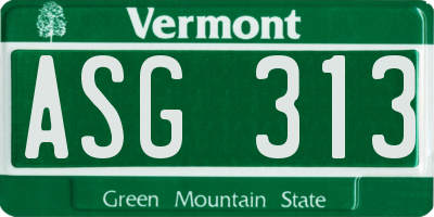 VT license plate ASG313