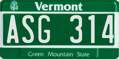 VT license plate ASG314