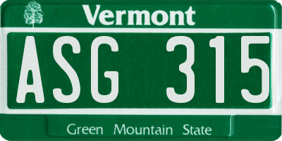 VT license plate ASG315