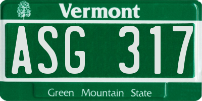 VT license plate ASG317