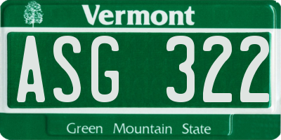 VT license plate ASG322