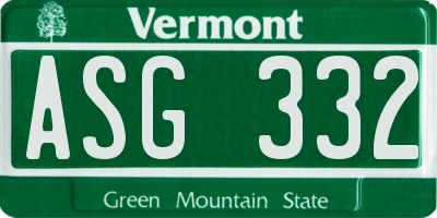 VT license plate ASG332