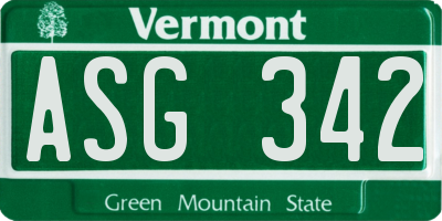 VT license plate ASG342