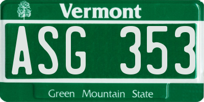 VT license plate ASG353