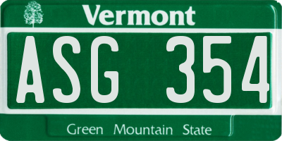 VT license plate ASG354