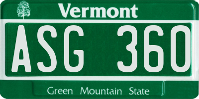 VT license plate ASG360