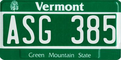 VT license plate ASG385