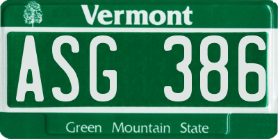 VT license plate ASG386