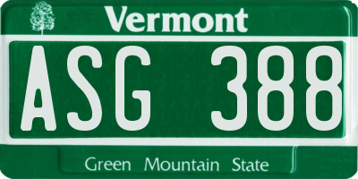 VT license plate ASG388