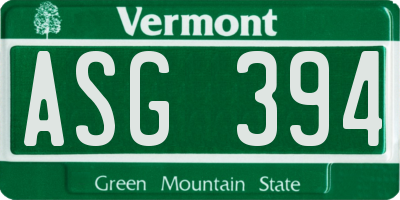 VT license plate ASG394