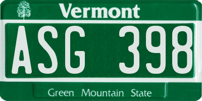 VT license plate ASG398