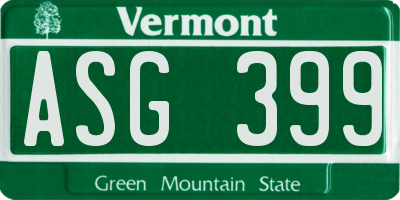 VT license plate ASG399