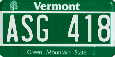 VT license plate ASG418