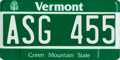 VT license plate ASG455