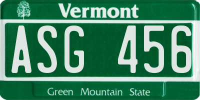 VT license plate ASG456