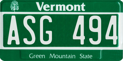 VT license plate ASG494