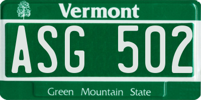 VT license plate ASG502