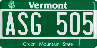 VT license plate ASG505