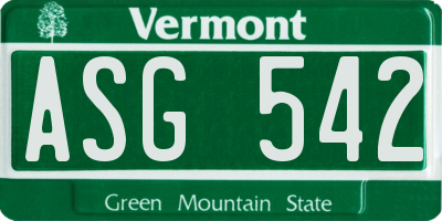 VT license plate ASG542