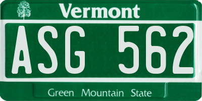 VT license plate ASG562