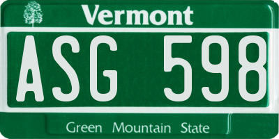 VT license plate ASG598