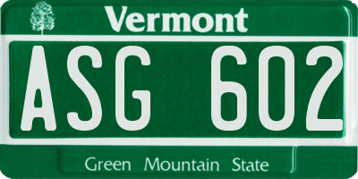 VT license plate ASG602