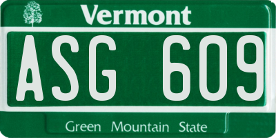 VT license plate ASG609