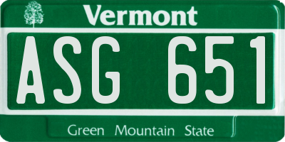 VT license plate ASG651