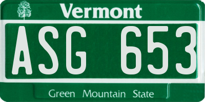 VT license plate ASG653