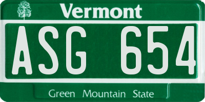 VT license plate ASG654