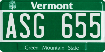 VT license plate ASG655