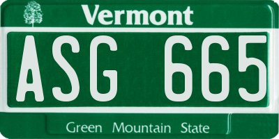 VT license plate ASG665