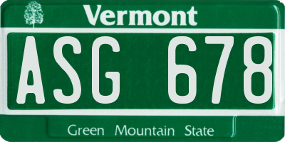 VT license plate ASG678