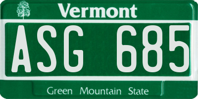 VT license plate ASG685
