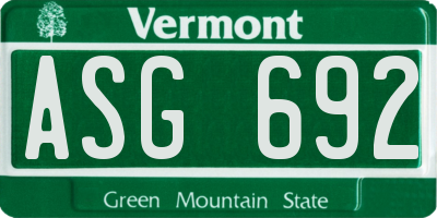 VT license plate ASG692