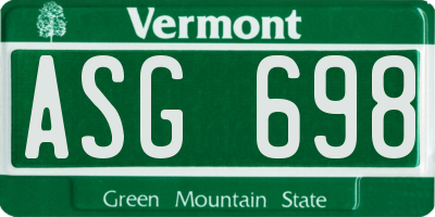VT license plate ASG698