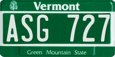 VT license plate ASG727