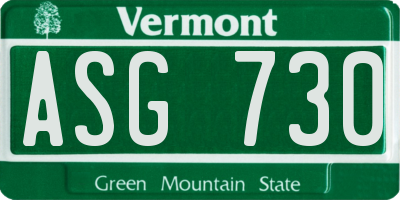 VT license plate ASG730
