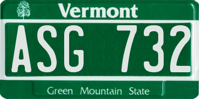 VT license plate ASG732