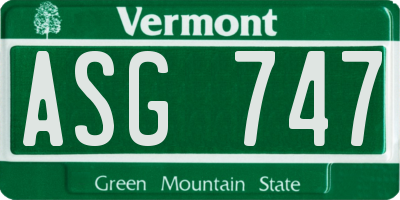 VT license plate ASG747