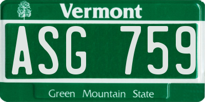 VT license plate ASG759