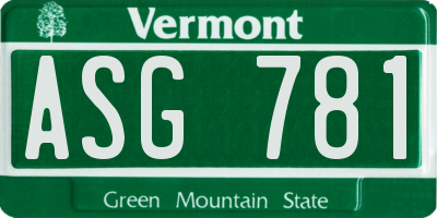 VT license plate ASG781