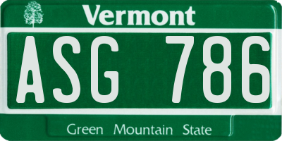 VT license plate ASG786