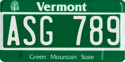 VT license plate ASG789